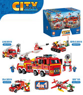 4Pcs Fire Fighting Rescue Vehicle Building Blocks Block Set Construction Toy for Boys Aged 5 to 7 Includes Truck City Plane